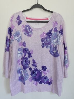 Lavender Floral Pullover Sweater Isaac Mizrahi